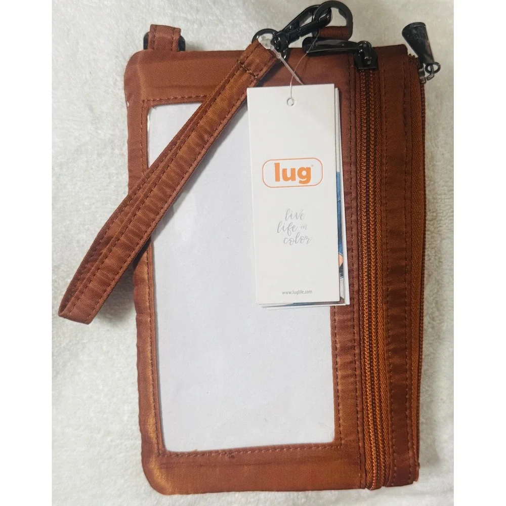 Lug Peekaboo Pouch Wristlet Copper Brown Quilted  ID Window Travel Wallet NEW